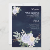 ダスティー パステル パープル フローラル オールインワン ネイビー ウェディング 招待状 (裏面)