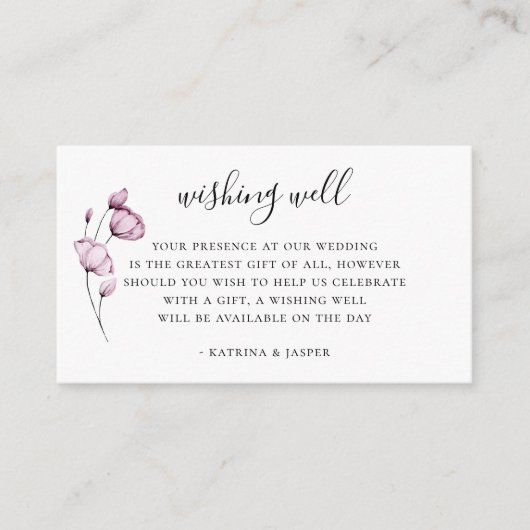 ダスティー マウブ フラワー ウェディング ウィッシング ウェル エンクロージャーカード (正面)