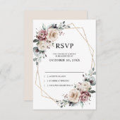 ダスティー マーブ  ユーカリ 幾何学 ウェディング 出欠カード (正面/裏面)