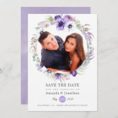 ダスティー ヴァイオレット パステル ウォーターカラー フォト ウェディング セーブザデート (正面/裏面)