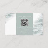 ダスティ淡い色のセージ緑の水色QRと写真 名刺 (裏面)