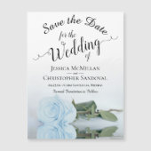 ダスティ淡い色のブルーバラウェディング日付マグネットを保存 (正面)