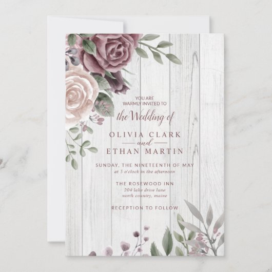 ダスティ素朴バラフローラブーケウッド招待状 招待状 (正面)
