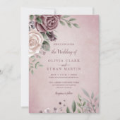 ダスティ素朴バラフローラブーケピンク招待状 招待状 (正面)