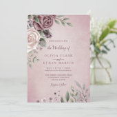 ダスティ素朴バラフローラブーケピンク招待状 招待状 (スタンド正面)