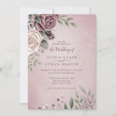 ダスティ素朴バラフローラブーケピンク招待状 招待状 (正面)