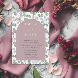 ダスティ素朴バラ&金ゴールドユーカリ結婚ス 箔招待状