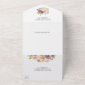 ダスティ素朴パープルと赤面ピンクフローラ結婚ズ オールインワン招待状 (外側)