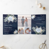 ダスティ素朴ブルーとアイボリーフローラネイビー結婚ズ 三つ折り招待状 (内部)