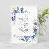 ダスティ素朴ブルーのフローラが一つ一つ結婚に 招待状 (スタンド正面)