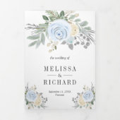 ダスティ素朴ブルーアイボリーフローラすべて結婚の 三つ折り招待状 (カバー)