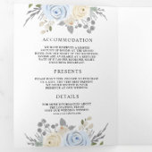 ダスティ素朴ブルーアイボリーフローラすべて結婚の 三つ折り招待状 (内部最初)
