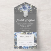 ダスティ素朴ブルーグレーフローラメイスンジャー結婚ズ オールインワン招待状 (内側)