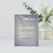 ダスティ素朴ブルーストリングライト日付を保存 案内ポストカード (スタンド正面)