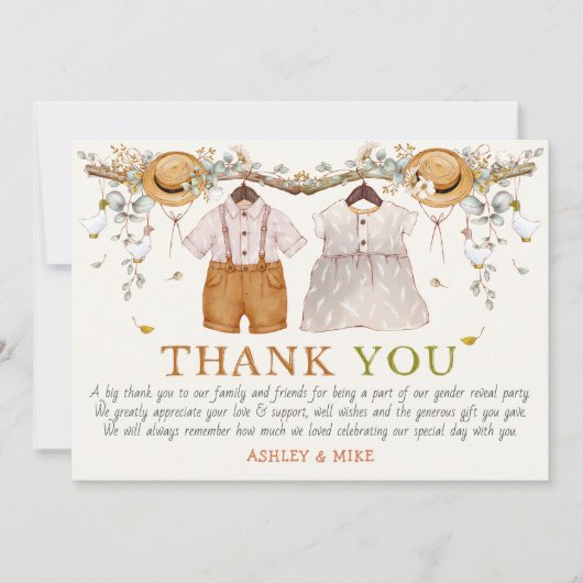 ダスティ素朴ブルーフローラコテージコーレサンキュー 招待状 (正面)