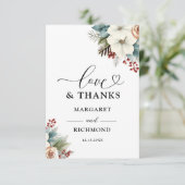 ダスティ素朴ブルーフローラ冬の結婚式ありがとう サンキューカード (スタンド正面)