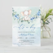 ダスティ素朴ブルーフローラ男の子の赤ちゃんシャワー 招待状 (スタンド正面)
