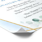 ダスティ素朴ブルーフローラ金ゴールドの署名ドリンク ポスター (角)