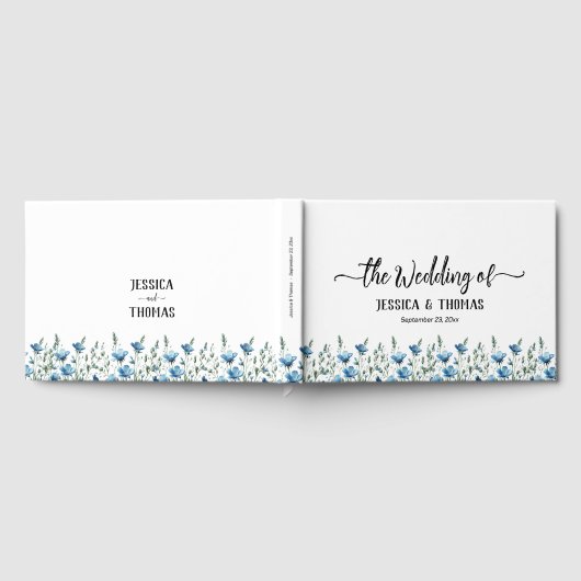 ダスティ素朴ブルーボホシック野草結婚の花 ゲストブック (全面)