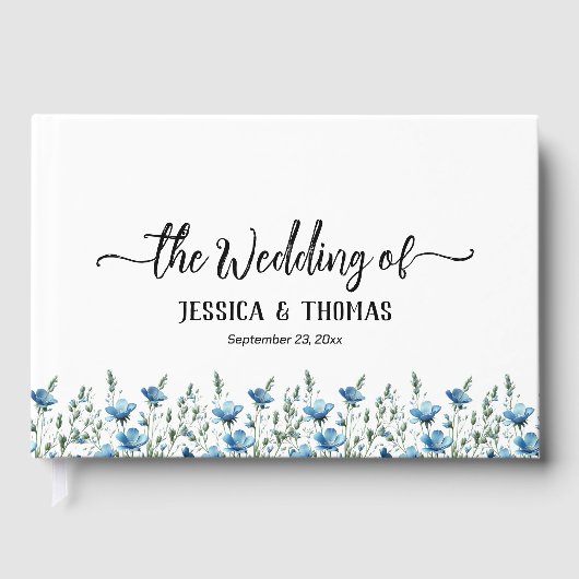 ダスティ素朴ブルーボホシック野草結婚の花 ゲストブック (正面)