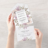 ダスティ素朴メイブピンクフローラブーケ結婚ーズ オールインワン招待状 (貼ってはがせる)