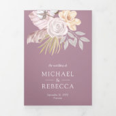 ダスティ素朴メイブピンクフローラQRコー結婚ド 三つ折り招待状 (カバー)