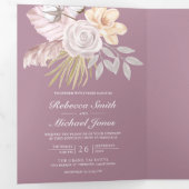 ダスティ素朴メイブピンクフローラQRコー結婚ド 三つ折り招待状 (内部最初)