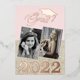 ダスティ素朴ーピンク大学院2写真卒業 箔招待状