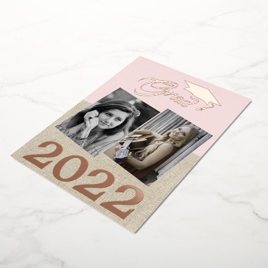 ダスティ素朴ーピンク大学院2写真卒業 箔招待状 (回転した状態)