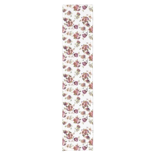 ダスティ花模様のシャビーシックバラ ショートテーブルランナー (正面)