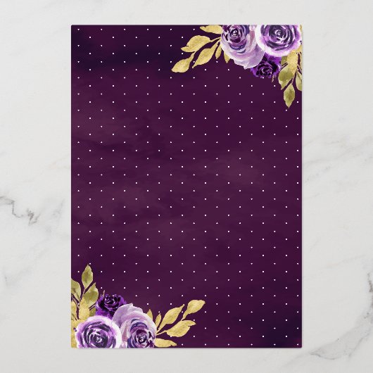 ダスティ薄紫フローラドレスチャロキンセアニェラ金ゴールド 箔招待状 (裏面)