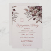 ダスティ赤面&パープルバラ婚約パーティ 招待状 (正面/裏面)