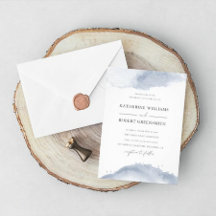 ダスティ金ゴールドエレガントブルー結婚式招待状