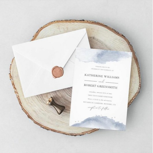 ダスティ金ゴールドエレガントブルー結婚式招待状 招待状