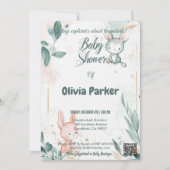 ダスティ魅力的バラ&セージ緑水カラーベビー 招待状 (正面)