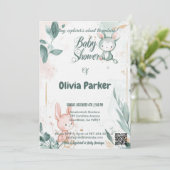 ダスティ魅力的バラ&セージ緑水カラーベビー 招待状 (スタンド正面)