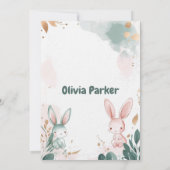 ダスティ魅力的バラ&セージ緑水カラーベビー 招待状 (裏面)