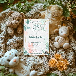 ダスティ魅力的バラ&セージ緑水カラーベビー 招待状