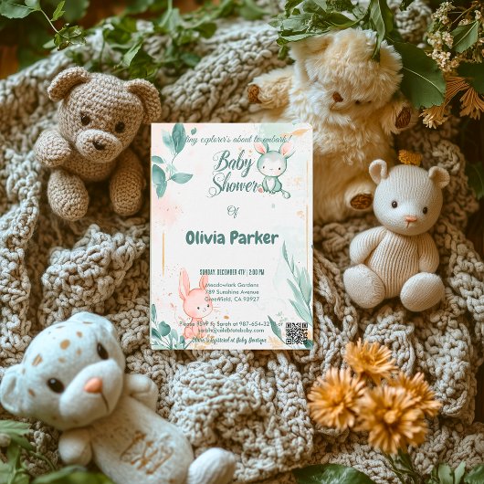 ダスティ魅力的バラ&セージ緑水カラーベビー 招待状