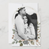 ダスティ オリーブ ピンク ゴールド ウォーターカラー フラワー サンクス 招待状 (裏面)