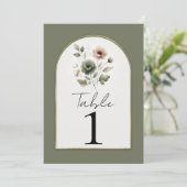 ダスティ オリーブ ピンク ゴールド ウォーターカラー フローラル テーブル  招待状 (スタンド正面)