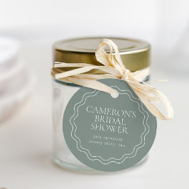 ダスティ セージ | ウェーブ スカロップ ボーダー ブライダル シャワー フェイバータグ