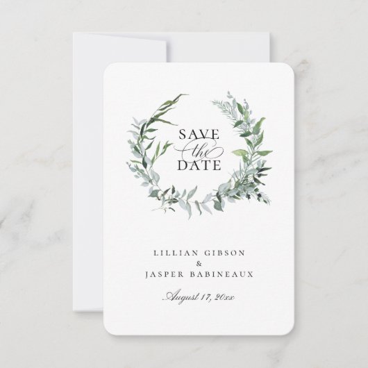 ダスティ セージ ボタニカル リース・セーブ・ザ・デート 案内状 (正面)