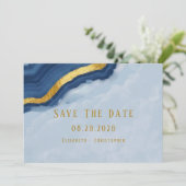 ダスティ ネイビー ブルー & ゴールド アゲート Save The Date カード (スタンド正面)