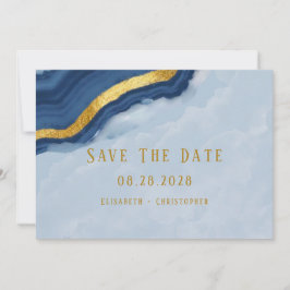 ダスティ ネイビー ブルー & ゴールド アゲート Save The Date カード