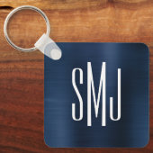 ダスティ ネイビー ブルー フォイル 3文字 モノグラム キーホルダー (正面)