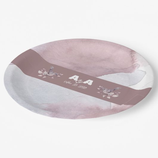 ダスティ バーガンディ ウォーターカラー ペーパープレート (アングル)