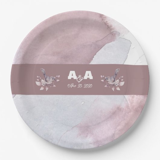 ダスティ バーガンディ ウォーターカラー ペーパープレート (正面)