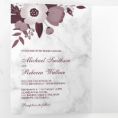 ダスティ バーガンディ フローラル ホワイト マーブル フォト ウェディング 三つ折り招待状 (内部最初)