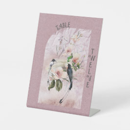 ダスティ バーガンディ マグノリアの花と鳥 台座サイン